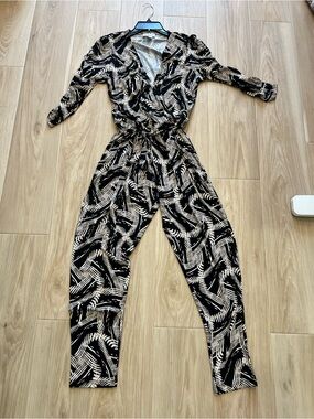 Veronica M  Black & Cream Wrap Jumpsuit